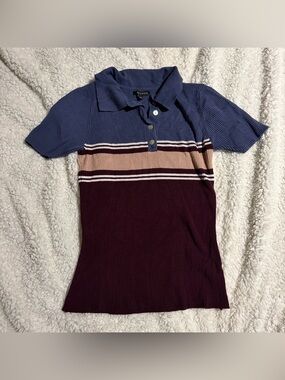Kendall & Kylie Navy Ribbed Button-Up Top